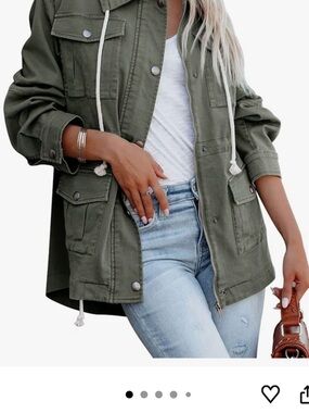 Women's Olive Utility Jacket with Drawstring Hood